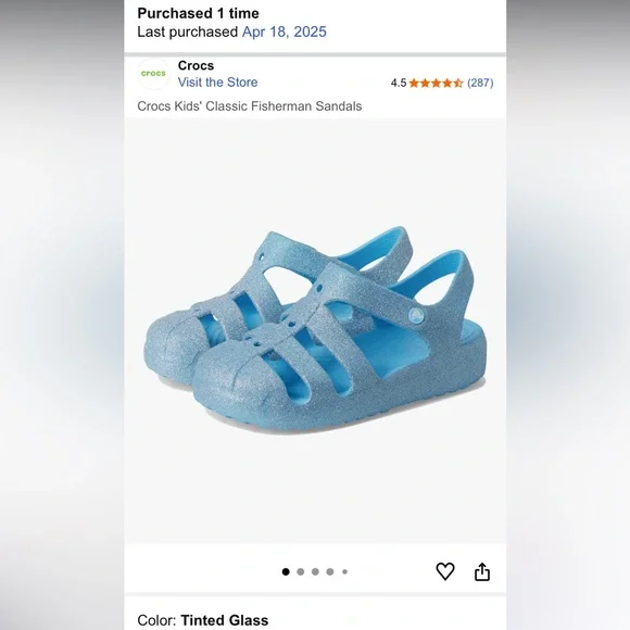 CROCS- Tinted Glass Elsa sparkle kids metallic blue Fisherman closed toe sandals - Picture 14 of 16